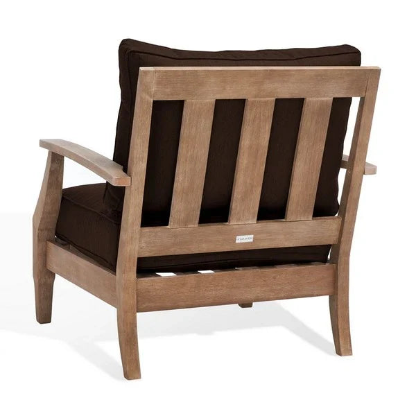 Martinique Wood Patio Armchair in Natural with Dark Brown Cushion