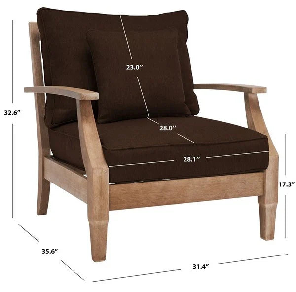 Martinique Wood Patio Armchair in Natural with Dark Brown Cushion