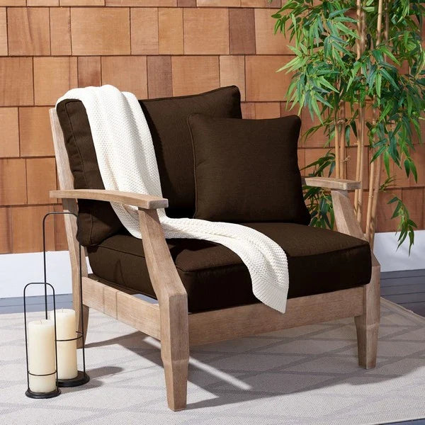Martinique Wood Patio Armchair in Natural with Dark Brown Cushion