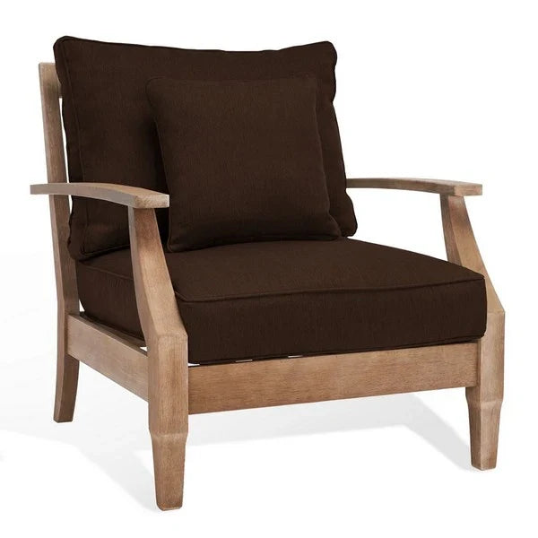Martinique Wood Patio Armchair in Natural with Dark Brown Cushion