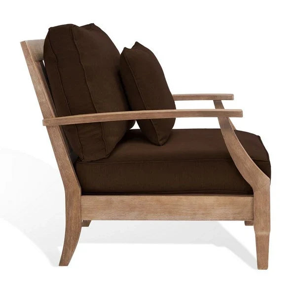 Martinique Wood Patio Armchair in Natural with Dark Brown Cushion