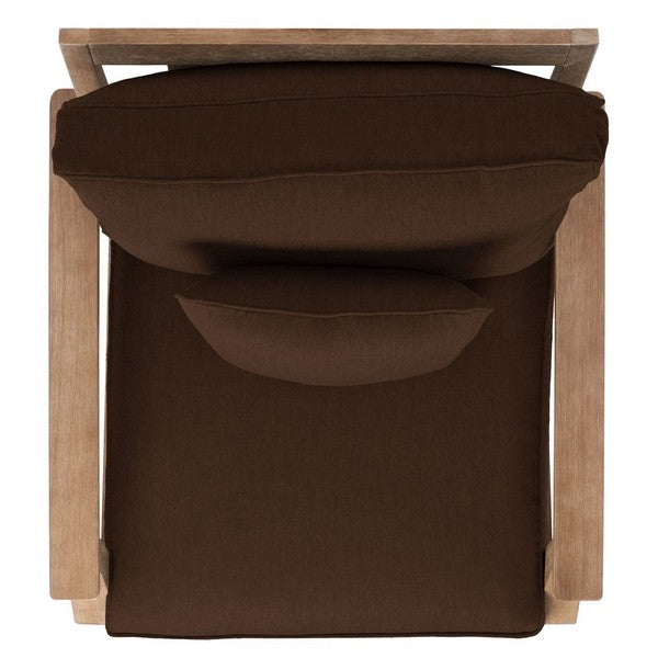 Martinique Wood Patio Armchair in Natural with Dark Brown Cushion