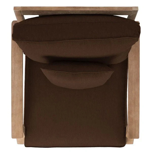 Martinique Wood Patio Armchair in Natural with Dark Brown Cushion