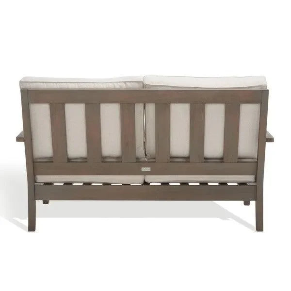 Martinique Wood Patio Loveseat in Light Gray and Beige - The Mayfair Hall