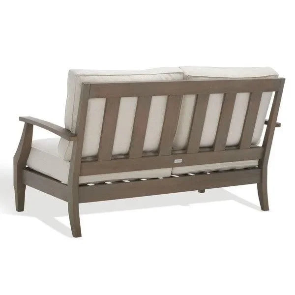 Martinique Wood Patio Loveseat in Light Gray and Beige - The Mayfair Hall