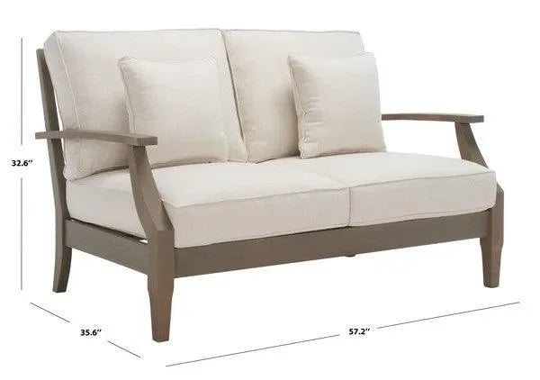 Martinique Wood Patio Loveseat in Light Gray and Beige - The Mayfair Hall