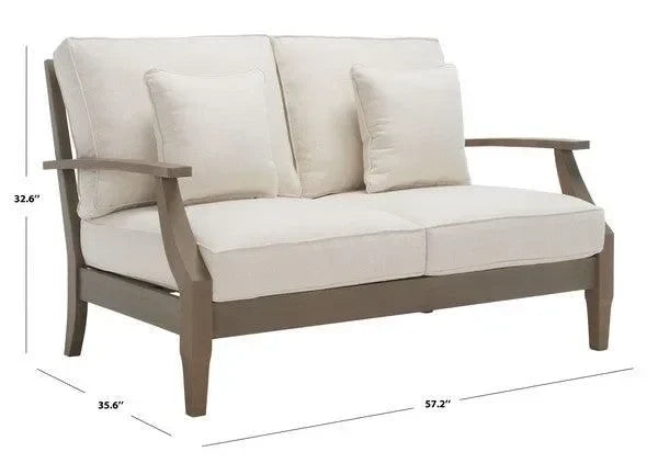 Martinique Wood Patio Loveseat in Light Gray and Beige - The Mayfair Hall