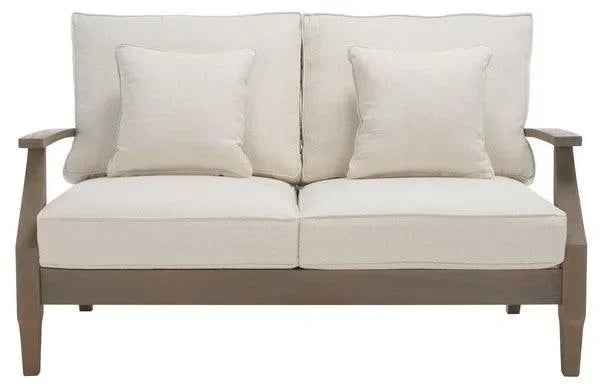 Martinique Wood Patio Loveseat in Light Gray and Beige - The Mayfair Hall