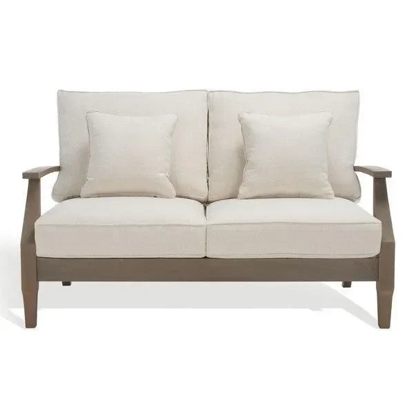 Martinique Wood Patio Loveseat in Light Gray and Beige - The Mayfair Hall