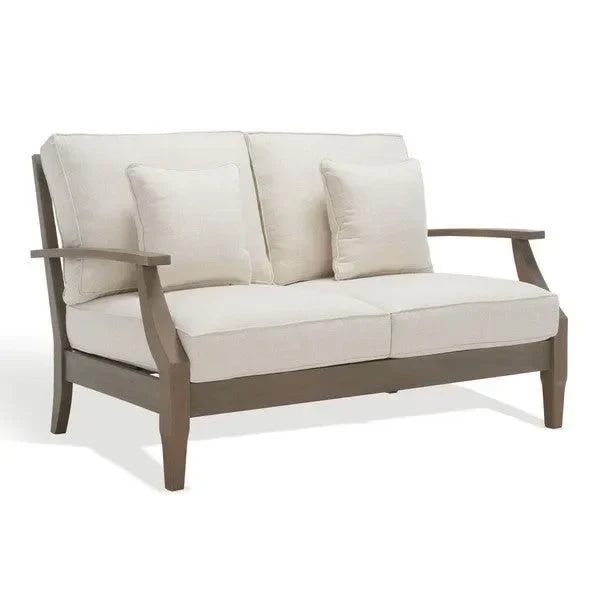 Martinique Wood Patio Loveseat in Light Gray and Beige - The Mayfair Hall
