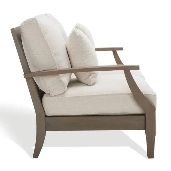 Martinique Wood Patio Loveseat in Light Gray and Beige - The Mayfair Hall