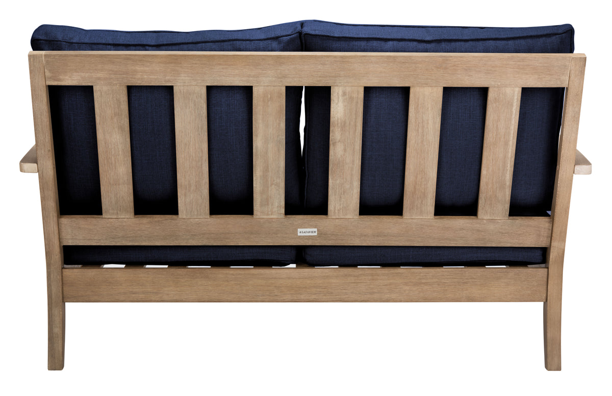 Martinique Eucalyptus Wood Patio Loveseat in Natural and Navy