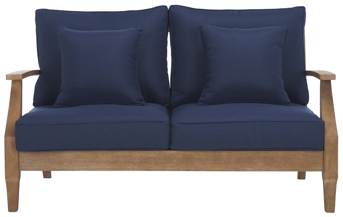 Martinique Eucalyptus Wood Patio Loveseat in Natural and Navy