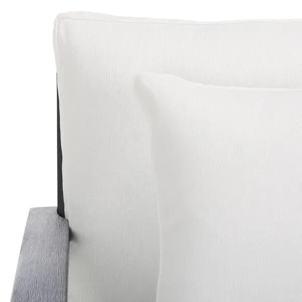 Martinique Wood Patio Loveseat in Black/White with Upholstered Cushion - The Mayfair Hall