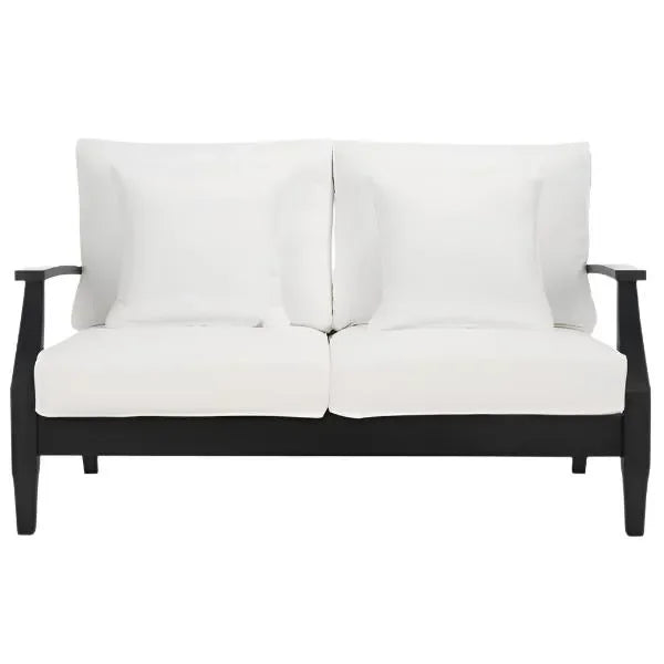 Martinique Wood Patio Loveseat in Black/White with Upholstered Cushion - The Mayfair Hall