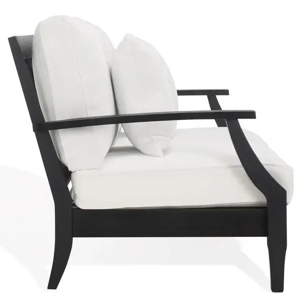 Martinique Wood Patio Loveseat in Black/White with Upholstered Cushion - The Mayfair Hall