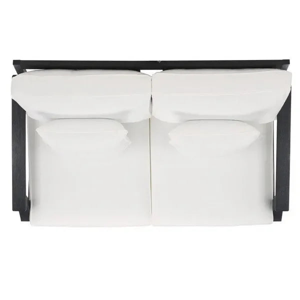 Martinique Wood Patio Loveseat in Black/White with Upholstered Cushion - The Mayfair Hall
