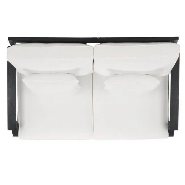 Martinique Wood Patio Loveseat in Black/White with Upholstered Cushion - The Mayfair Hall