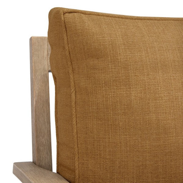 Martinique Wood Patio Loveseat in Natural with Brown Cushion