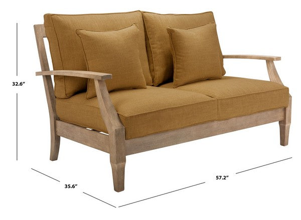 Martinique Wood Patio Loveseat in Natural with Brown Cushion
