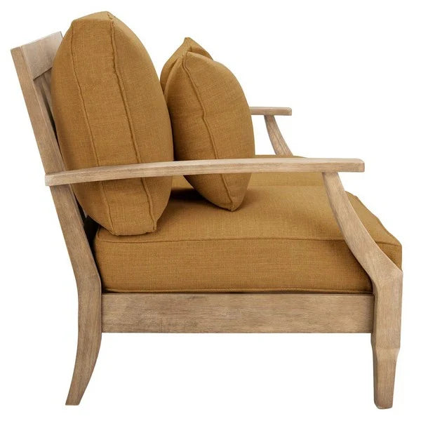 Martinique Wood Patio Loveseat in Natural with Brown Cushion