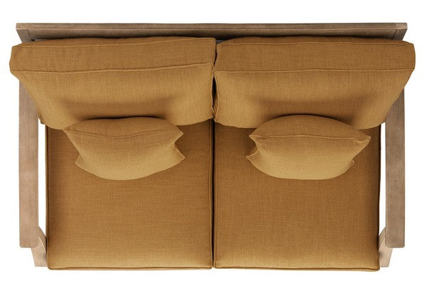 Martinique Wood Patio Loveseat in Natural with Brown Cushion
