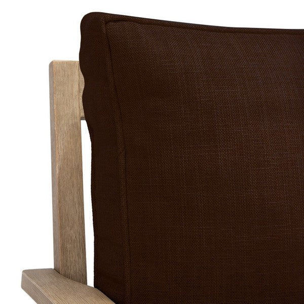 Martinique Wood Patio Loveseat in Natural with Dark Brown Cushion