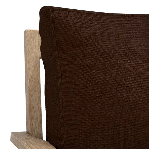 Martinique Wood Patio Loveseat in Natural with Dark Brown Cushion