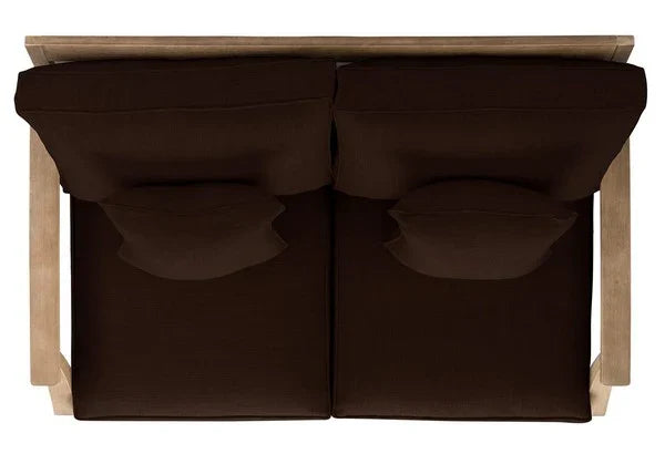Martinique Wood Patio Loveseat in Natural with Dark Brown Cushion