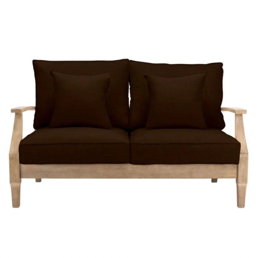 Martinique Wood Patio Loveseat in Natural with Dark Brown Cushion