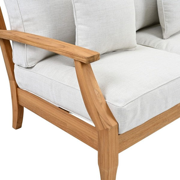 Martinique Teakwood Patio Loveseat in Natural Teak with White Cushion