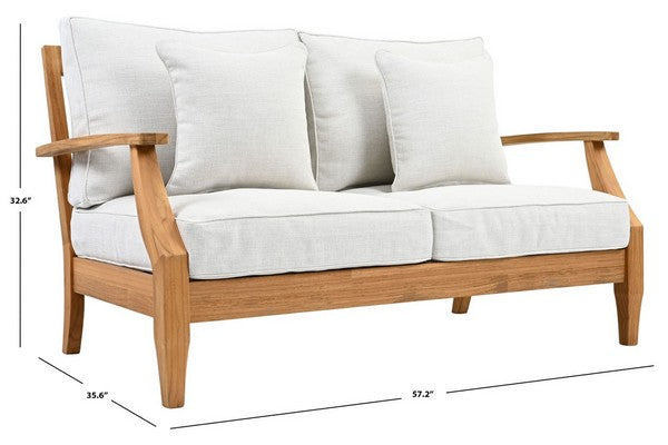 Martinique Teakwood Patio Loveseat in Natural Teak with White Cushion