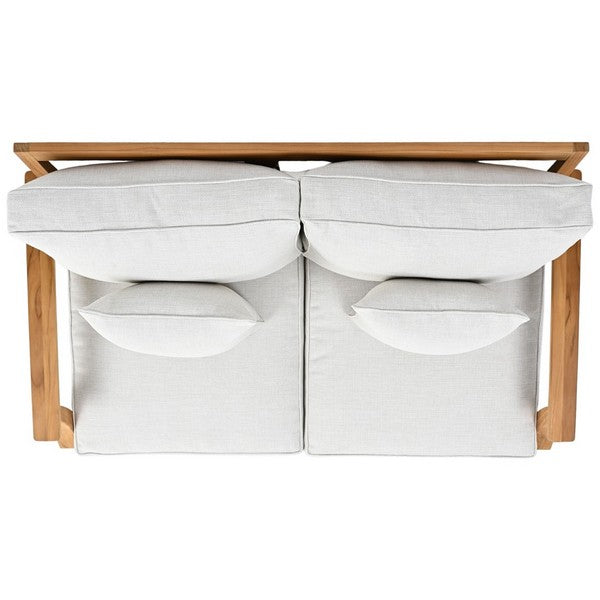 Martinique Teakwood Patio Loveseat in Natural Teak with White Cushion
