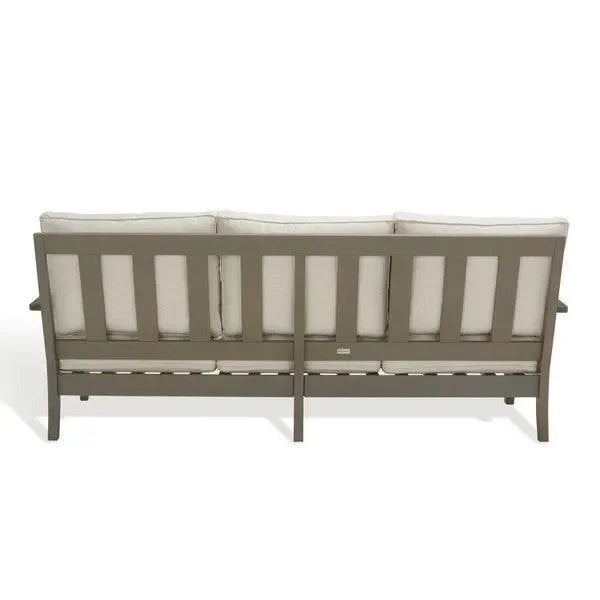 Martinique Wood Patio Sofa in Light Gray and Beige - The Mayfair Hall