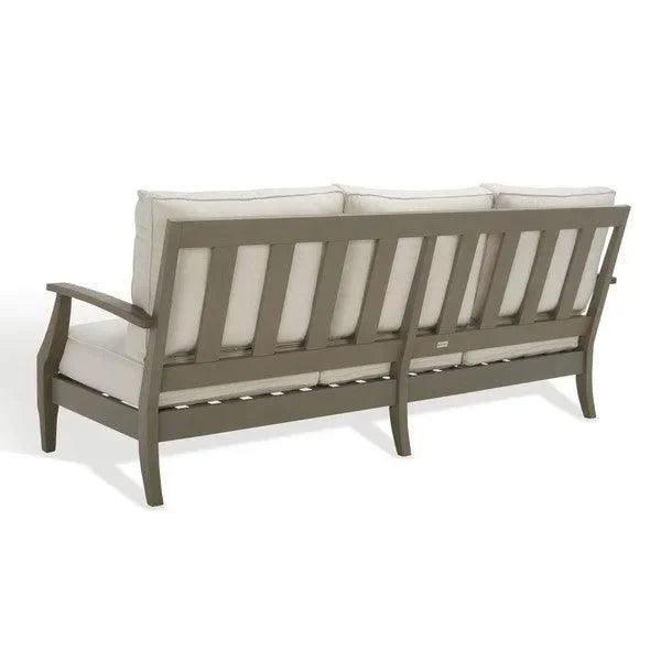 Martinique Wood Patio Sofa in Light Gray and Beige - The Mayfair Hall