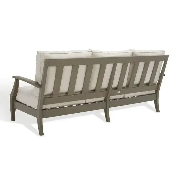 Martinique Wood Patio Sofa in Light Gray and Beige - The Mayfair Hall