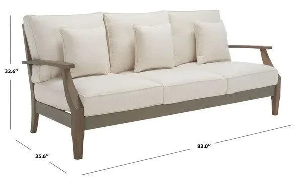 Martinique Wood Patio Sofa in Light Gray and Beige - The Mayfair Hall