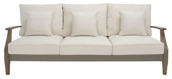 Martinique Wood Patio Sofa in Light Gray and Beige - The Mayfair Hall