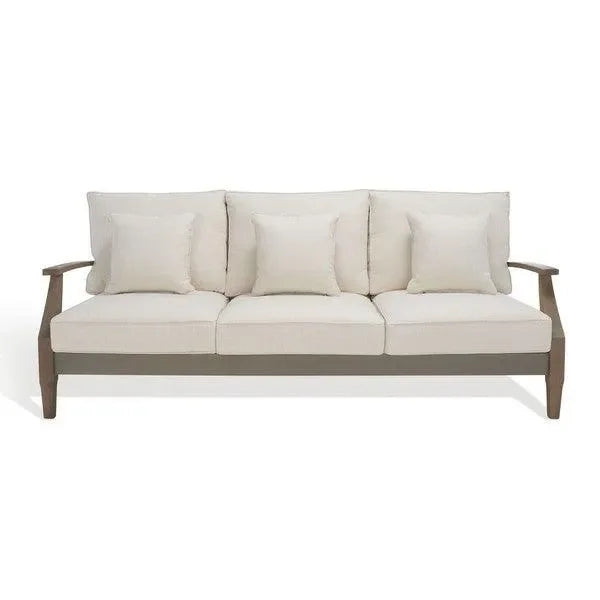 Martinique Wood Patio Sofa in Light Gray and Beige - The Mayfair Hall