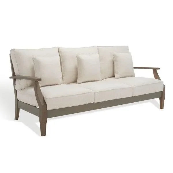 Martinique Wood Patio Sofa in Light Gray and Beige - The Mayfair Hall