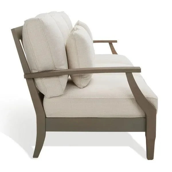 Martinique Wood Patio Sofa in Light Gray and Beige - The Mayfair Hall