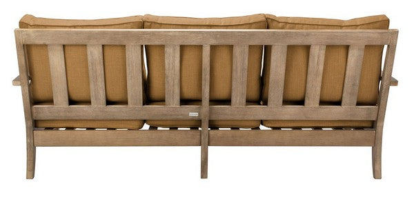 Martinique Wood Patio Sofa in Natural with Brown Cushion