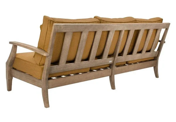 Martinique Wood Patio Sofa in Natural with Brown Cushion