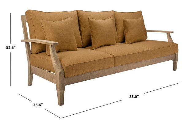 Martinique Wood Patio Sofa in Natural with Brown Cushion