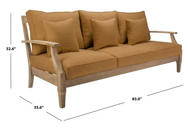 Martinique Wood Patio Sofa in Natural with Brown Cushion