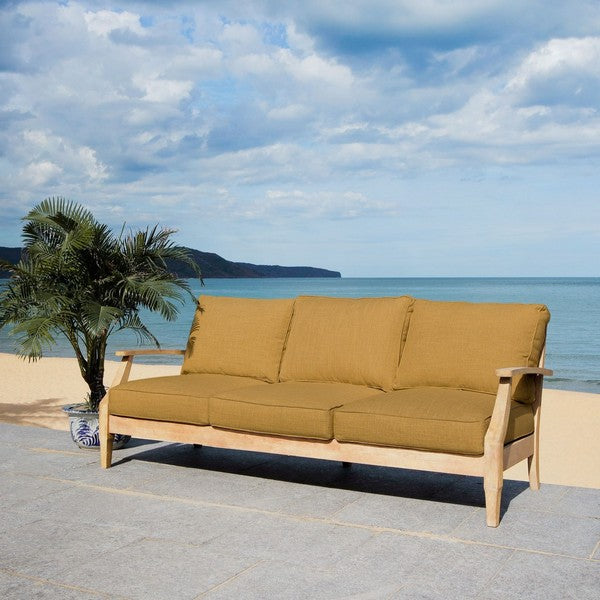Martinique Wood Patio Sofa in Natural with Brown Cushion