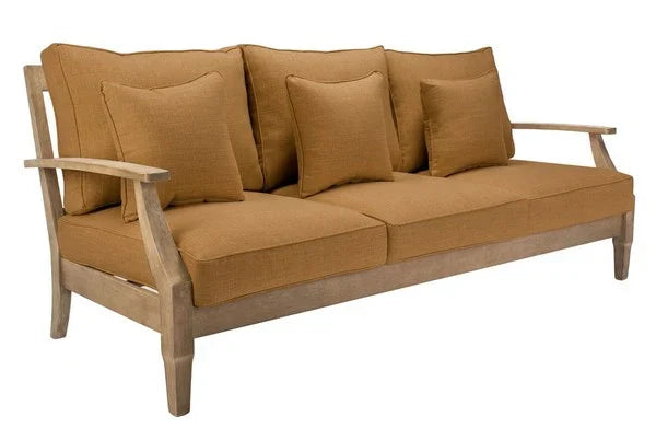 Martinique Wood Patio Sofa in Natural with Brown Cushion