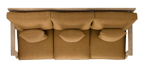 Martinique Wood Patio Sofa in Natural with Brown Cushion