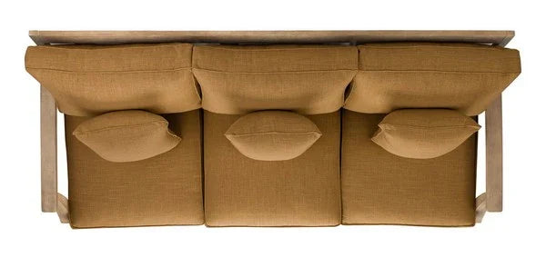Martinique Wood Patio Sofa in Natural with Brown Cushion