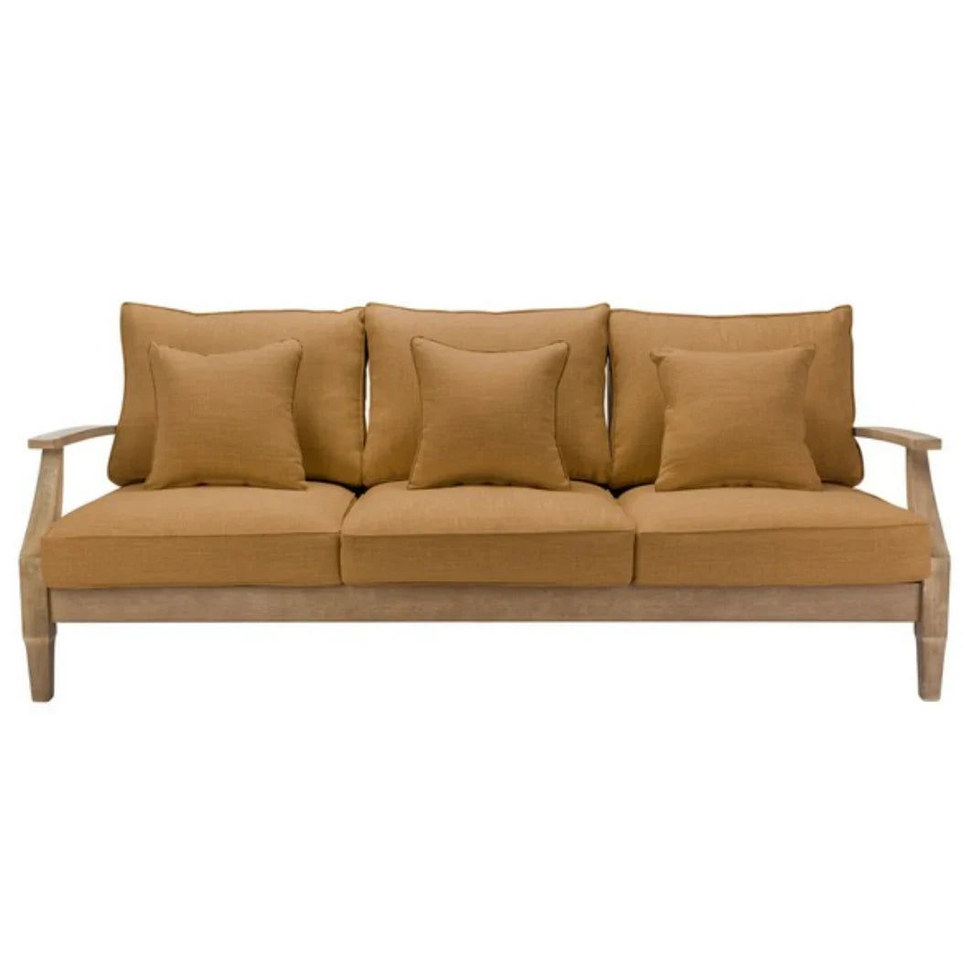 Martinique Wood Patio Sofa in Natural with Brown Cushion